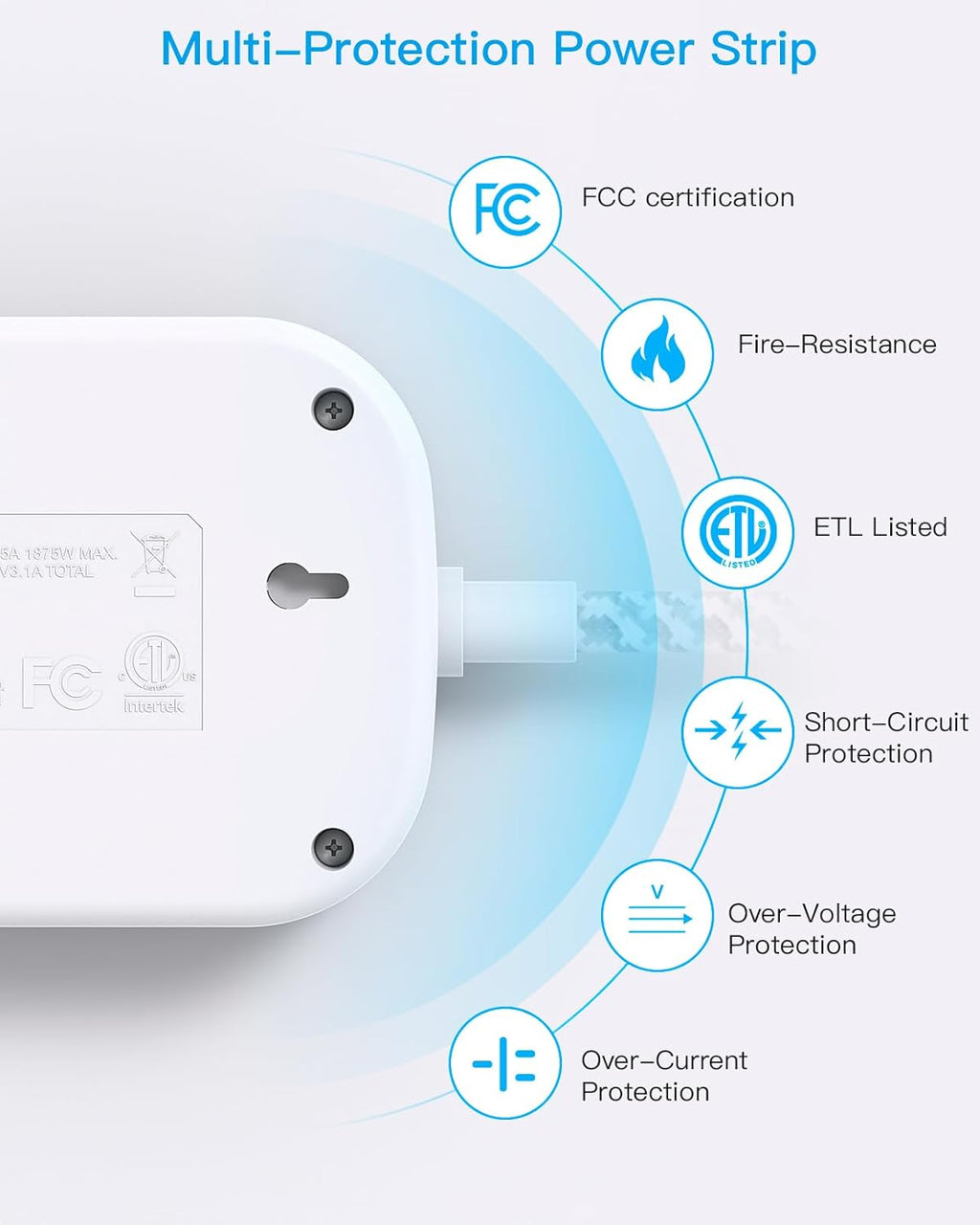 One Beat Travel Power Strip - 3 Outlets & 4 USB Ports (2 USB-C) | 5 ft Flat Plug Extension Cord for Cruise & Dorm Room