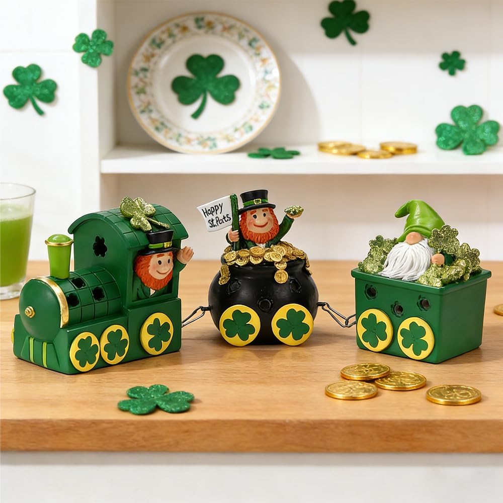 St. Patrick's Day Decorations - Lighted Leprechaun Train Centerpiece for Home & Dining Room