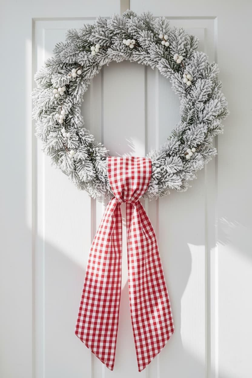 Regine Switzerland Wreath Sash 2-Pack - Red White Checkered Plaid Bow Ribbon for Holiday Decor (5.12" x 54.33")