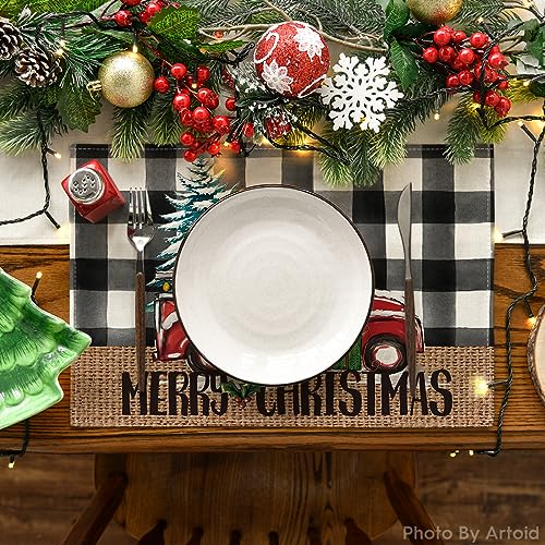 12x18 Inch Christmas Placemats Set of 6 - Buffalo Plaid Holiday Table Decor