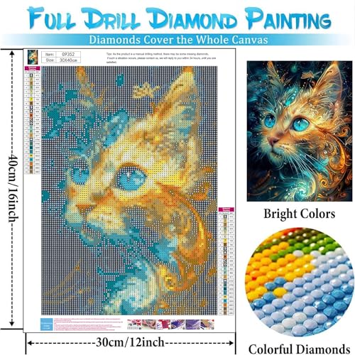 Cat Diamond Art Kit for Adults - 5D DIY Full Drill Painting 12x16"