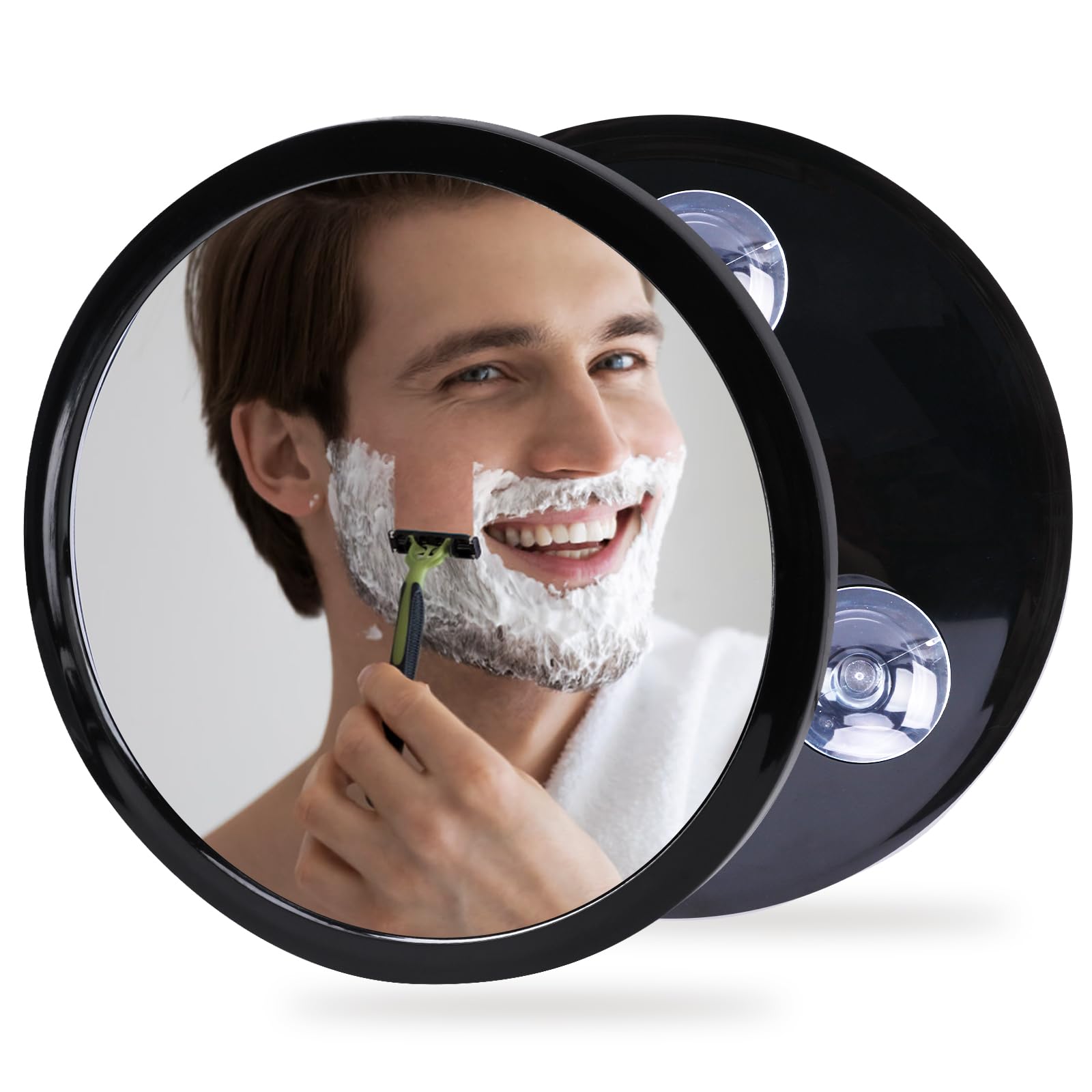 YoHumk Fogless Shower Mirror for Shaving and Makeup with 3 Removable Powerful Suction Cups, Shatterproof Anti Fog Mirror for Shower and Bathroom, Glassless Safety Kids Mirror (Black)