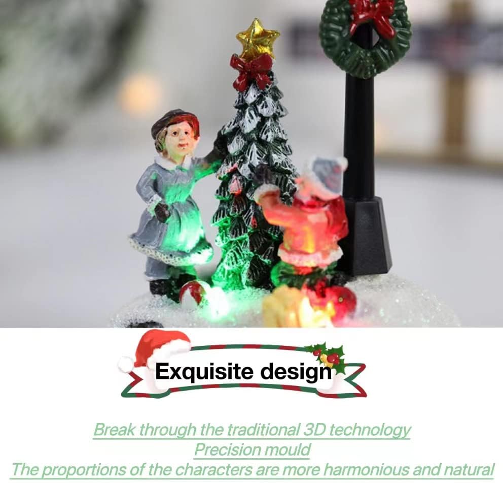 Skiennix Christmas Village Set - LED Warm Lights & Mini Snowman Figurines | Collectible House Decorations