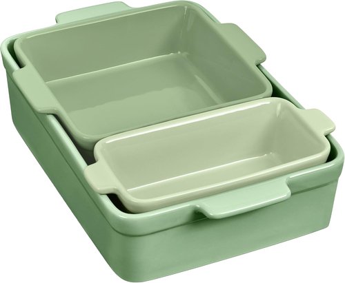 Best Choice Products 3-Piece Ceramic Bakeware Set - Stoneware Casserole & Baking Dishes | Sage Green, 9x12, 8x8, Loaf Pan