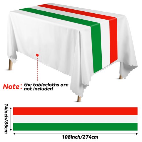 Hotop 3 Pcs Italian Flag Table Runners Plastic Italy Table Runner 14 x 108 Inch Red Green and White Striped Table Runner Disposable Italian Flag Table Decoration for Home Room Kitchen Party Supplies