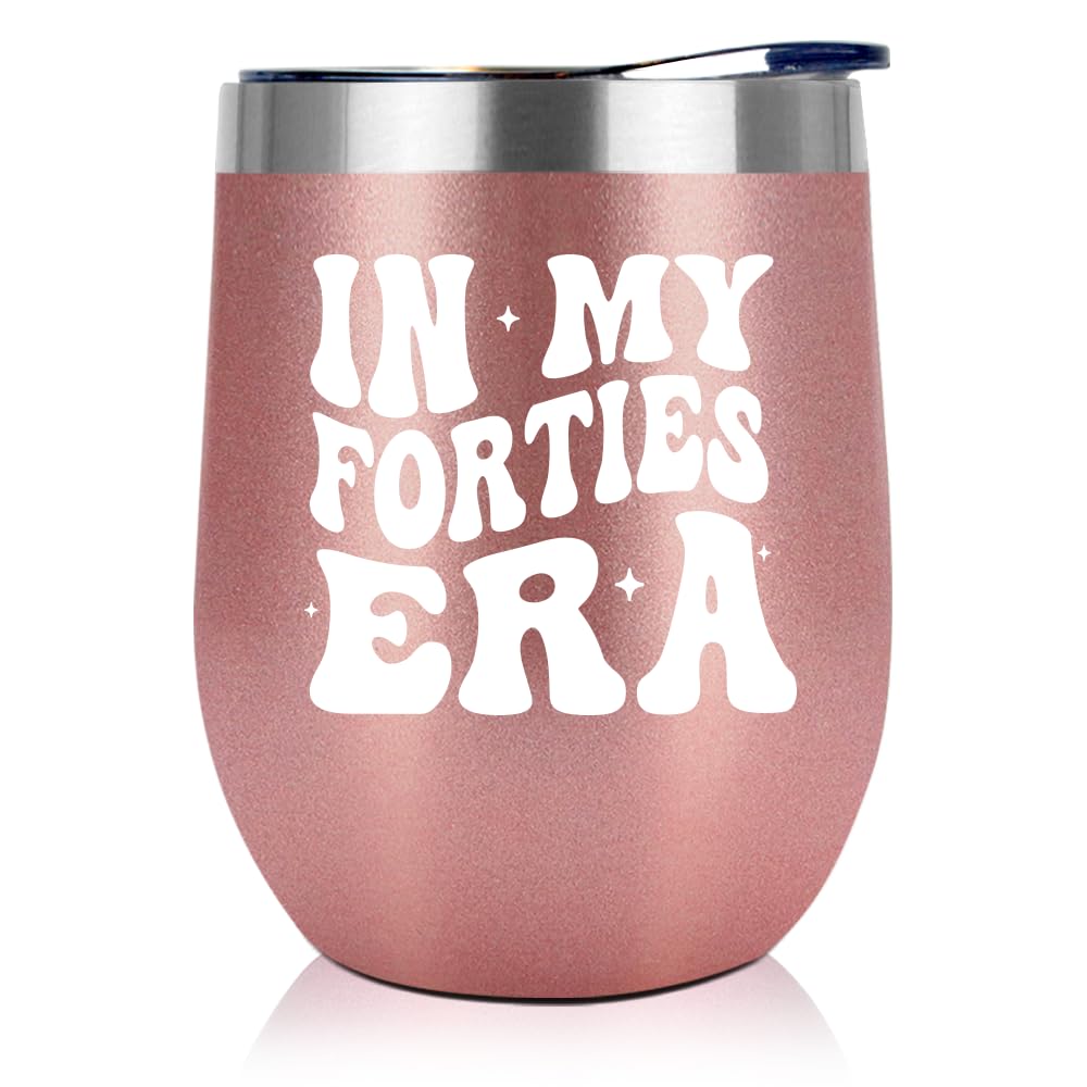 NewEleven 40th Birthday Gifts For Women - 40th Birthday Decorations For Women - 40 Year Old Gifts For Women, Sister, Mom, Daughter, Best Friend - In My Forties Era Wine Tumbler - 12 Oz Tumbler