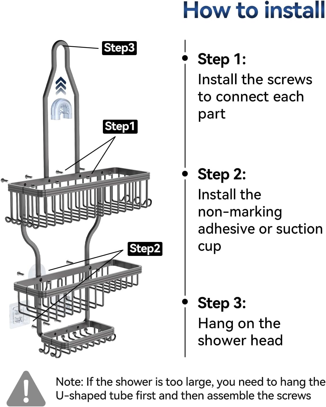 YASONIC Shower Caddy - Durable Aluminum Organizer with 10 Hooks & Soap Basket - Grey
