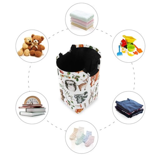 senya Large Laundry Basket Shopping Foldable Clothes Bag Collapsible Fabric Laundry Hamper Folding Washing Bin (Woodland Animal)
