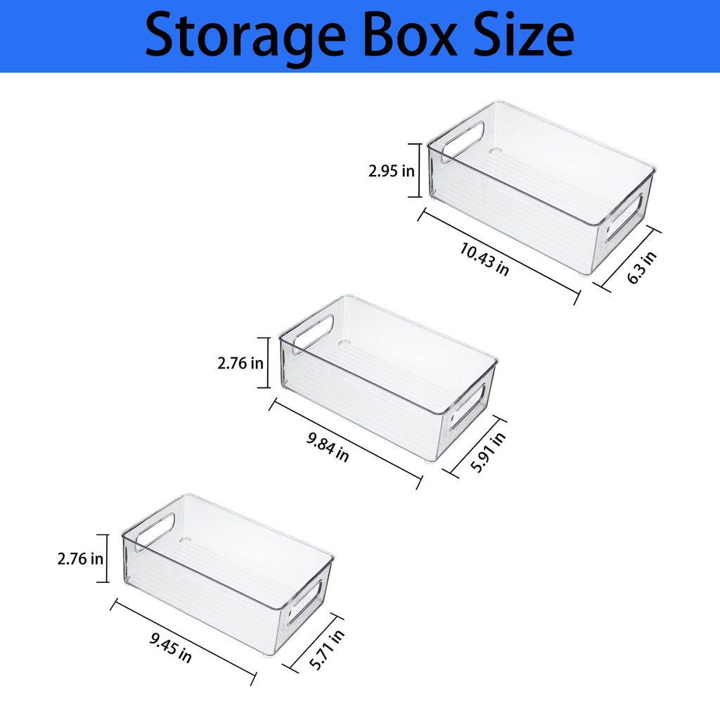 MVOVM Refrigerator Organizer Bins 3 Pack Stackable Fridge Organizers with Handles Clear Freezer Storage Containers for Pantry, Cabinets,Shelves, Drawer – BPA-Free Plastic Kitchen Organizers