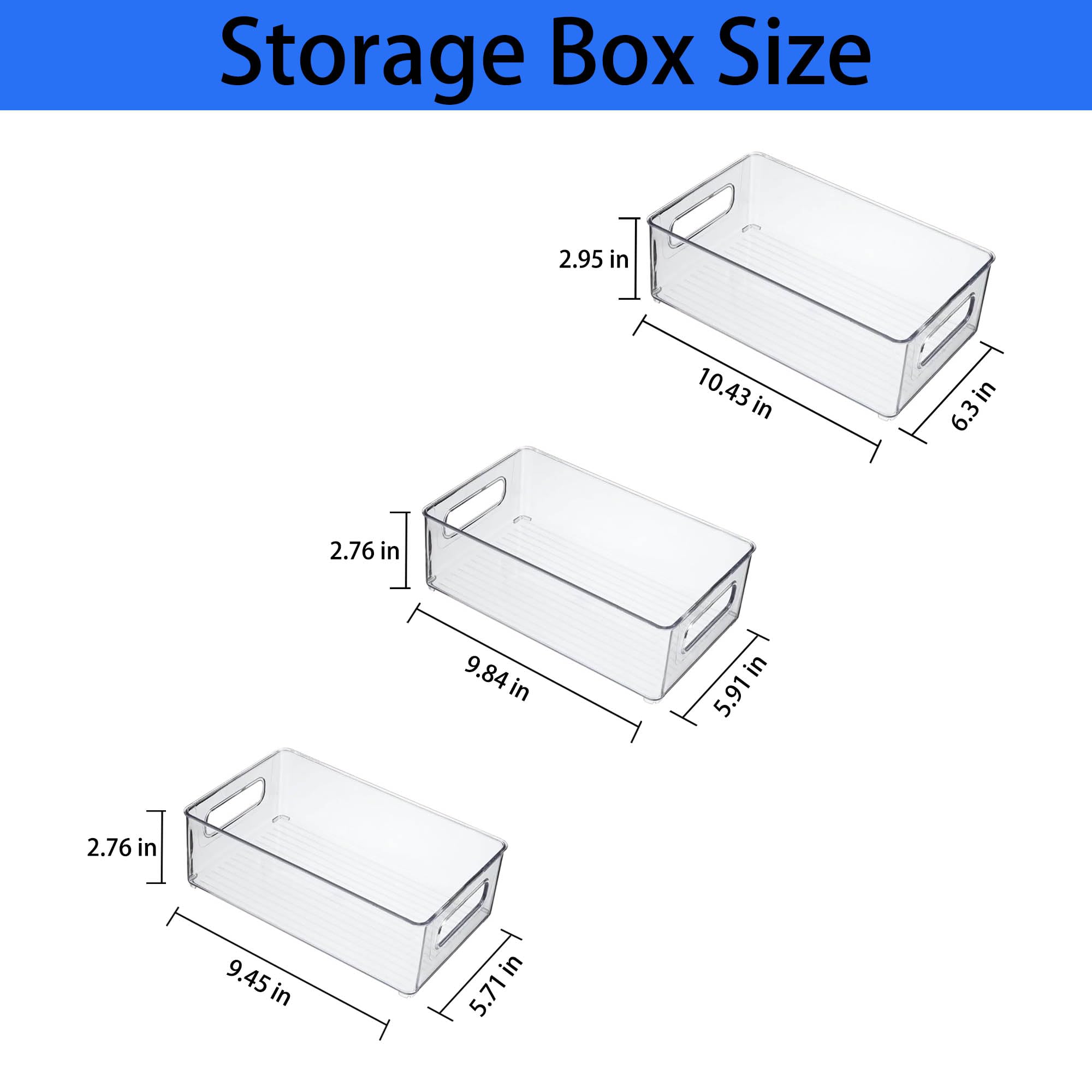 MVOVM Refrigerator Organizer Bins 3 Pack Stackable Fridge Organizers with Handles Clear Freezer Storage Containers for Pantry, Cabinets,Shelves, Drawer – BPA-Free Plastic Kitchen Organizers