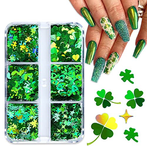 St. Patrick's Day 6-Grid Holographic Shamrock Nail Glitter & Sequins
