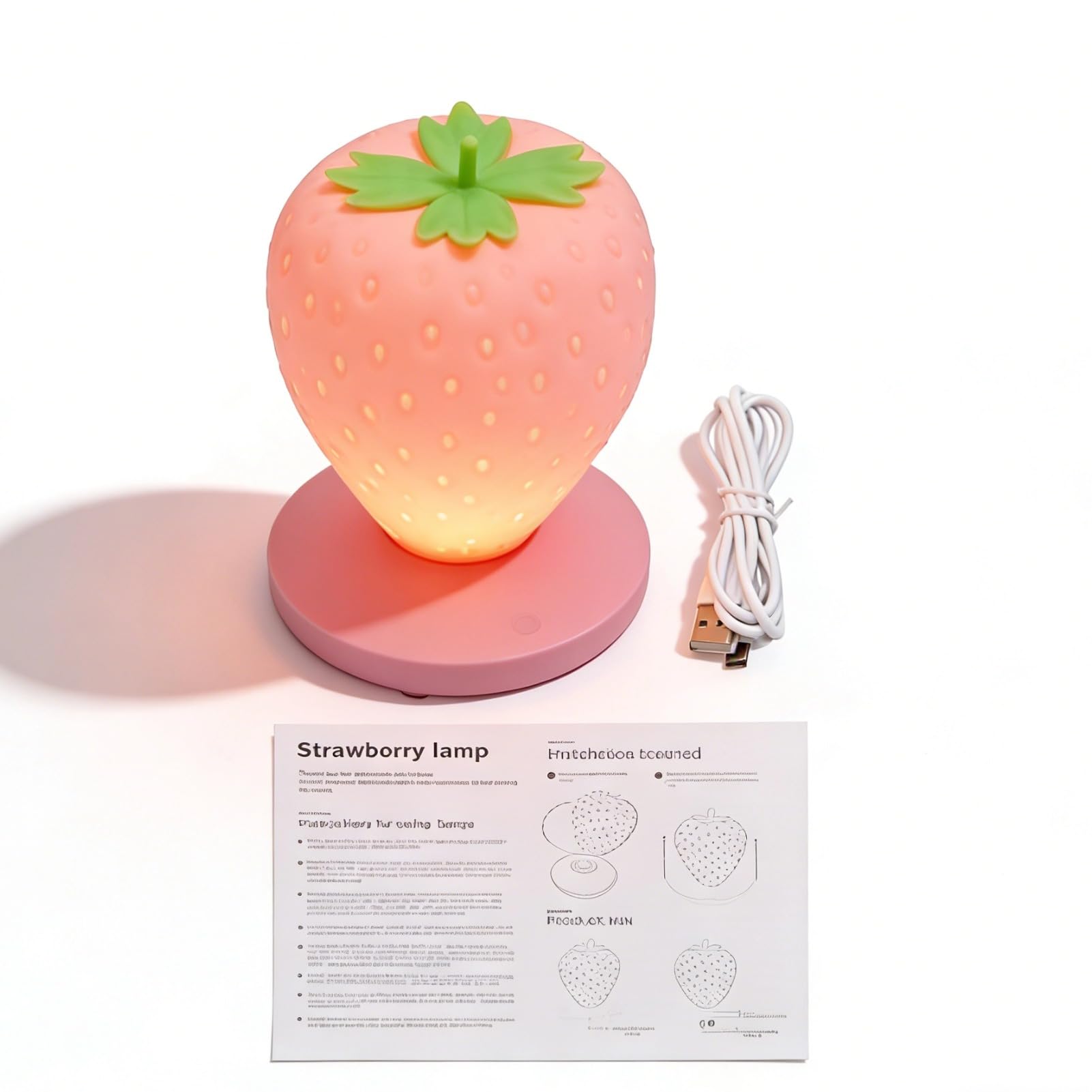 Rivonthex ‌Strawberry Night Light, Cute Silicone LED Touch Strawberry Lamp, USB Rechargeable, 3 Modes Dimmable, Color Changing Bedside Lamp, Valentine's Day, Birthday Gifts