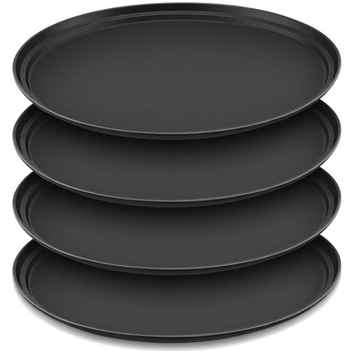 FillTouch 4 Pcs Restaurant Serving Trays PP Plastic Non Slip Rubber Lined Large Oval Tray for Kitchen Dining Room Cafeterias Fast Food Service (24 x 29 Inch,Black)