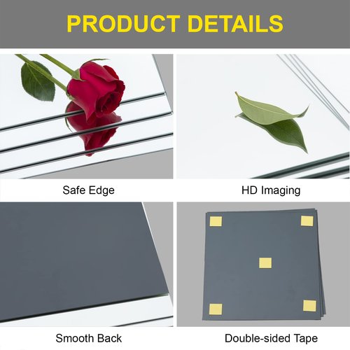 Ruomeng Home Gym Mirrors 14" x 12" x 16Pcs Wall Mounted Mirror Glass Frameless Full Length Mirror Tiles for Home Gym, Bedroom, Door & Bathroom