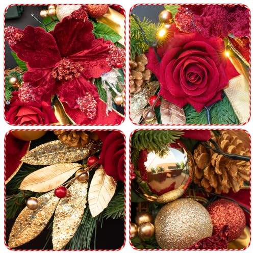 Red 24 Inch Christmas Wreath with Lights for Front Door