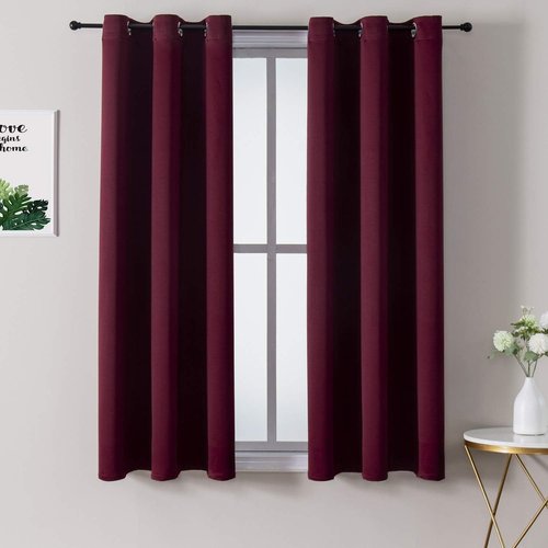 ChrisDowa Small Window Curtains - Thermal Insulated Grommet Room Darkening Panels, Burgundy, 29 x 50 Inch