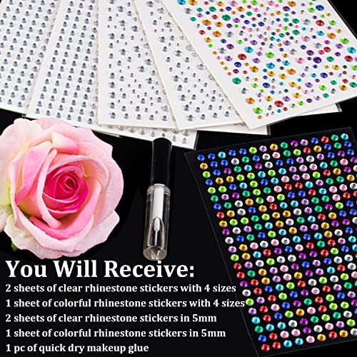 BELLEBOOST 2010 Pcs Self-Adhesive Rhinestone Stickers with Makeup Glue