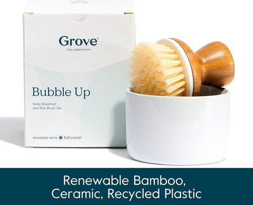 Grove Co. Bubble-Up Dish Brush, 2-Pack, Ergonomically Designed Dish Scrubber, Replacement Dish Scrub Brush, Removes Tough Messes, Gentle on Dishes, Sustainable Solution to The World's Waste Problem
