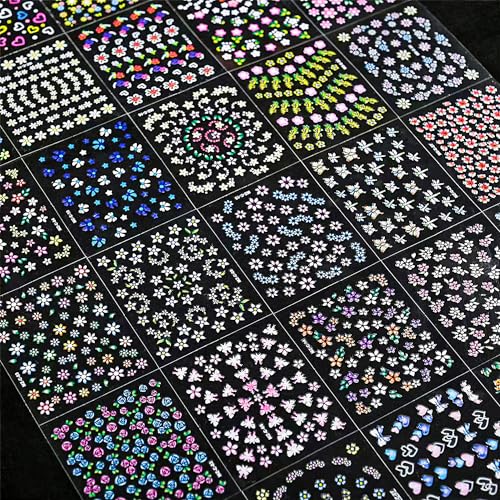 CHANGAR 30 Sheets 3D Floral Nail Art Stickers Colorful Flower Decals DIY