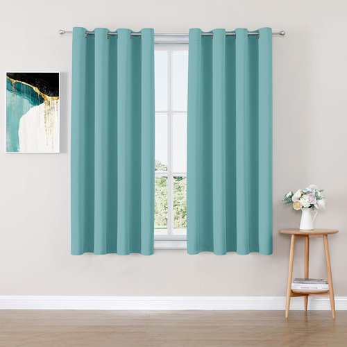 ChrisDowa Blackout Curtains - Thermal Insulated Room Darkening Panels, 63 Inches Long, Aqua (Set of 2)