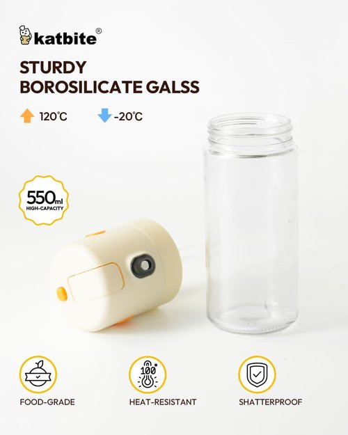 Katbite Olive Oil Dispenser Bottle - 2-in-1 Glass Oil Sprayer with Non-Drip Design | 18.6 oz Cream White