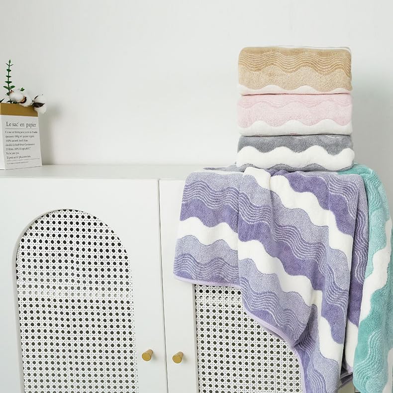 Water Ripple Grey Wavy Jacquard Coral Fleece Hand Towel 13.7x29.5in - Gray & White, Absorbent & Quick Drying, Water Ripple Texture