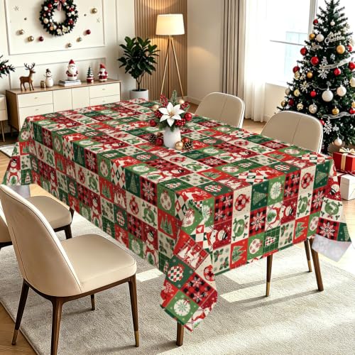 Christmas Patchwork Snowman Rectangle Tablecloth 60x84 Inch - Holiday Decor