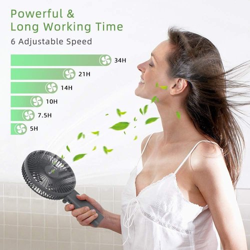 HandFan 6-Inch Handheld Fan - 4000mAh Battery, 6 Speeds, Strong Airflow, Foldable Design | Grey
