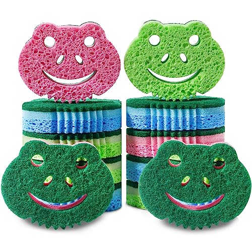 SmilePowo Dual-Sided Scrub Sponges - 12 Pack Multi-Functional Frog Sponges