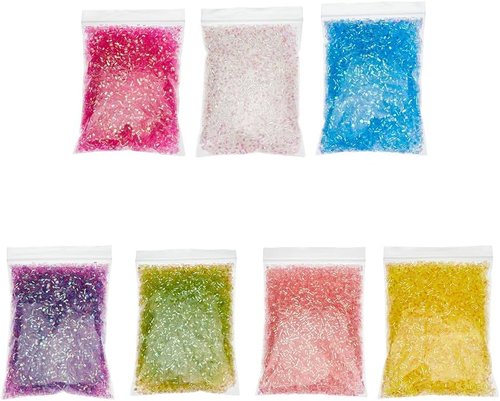 DICOSMETIC Crispy Bingsu Beads - 7 Bags of 140g Iridescent 3D Glitter Slime Beads | Crunchy Microbead Assortment