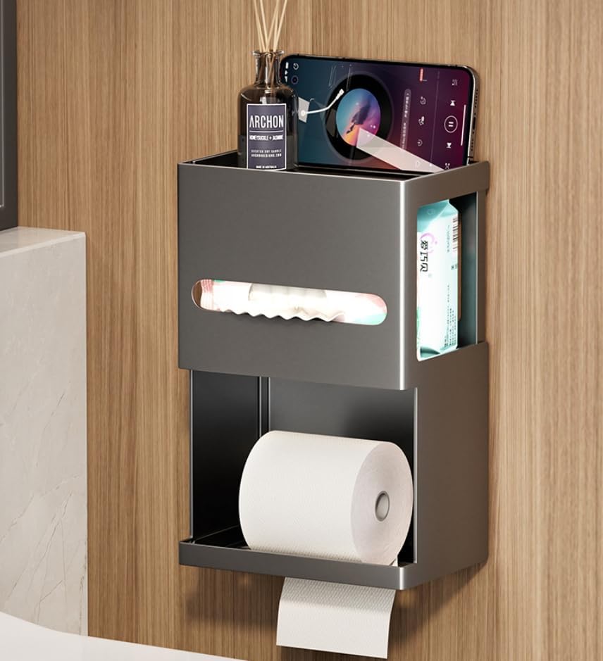 Skiennix Toilet Paper Holder - Multifunctional Stainless Steel Dispenser with Phone Shelf