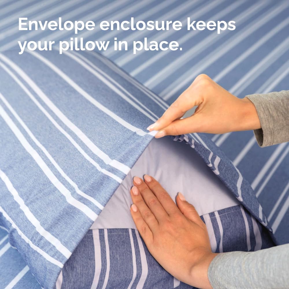 Skiennix Body Pillowcases Set of 2 | Soft 20x54 Long Pillow Covers for Side Sleepers - Wrinkle-Free, Machine Washable, Blue Stripes