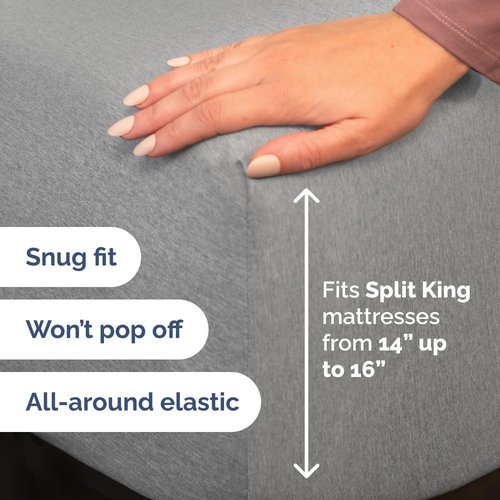 Flex Top Split Head King Sheet Set - Comfy, Breathable & Cooling Luxury Bedding - Deep Pocket, Soft Oeko-Tex in Heathered Grey