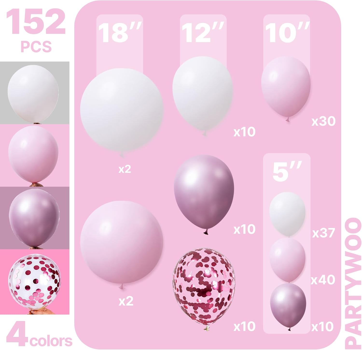 PartyWoo Baby Pink Balloon Arch Kit - 152pcs Assorted Sizes for Baby Shower & Birthday Decor