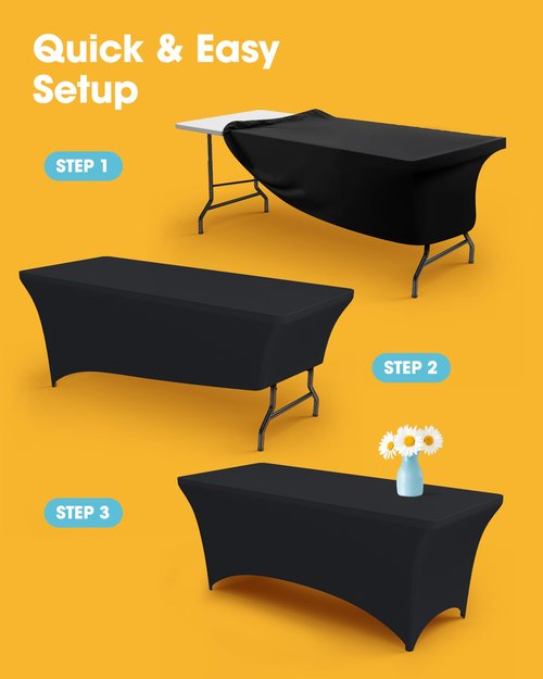 Niuara 4-Pack Black Spandex Tablecloths – 72"x30"x30" Stretch Fitted Table Covers for 6ft Rectangle Folding Tables, Wrinkle-Resistant Tablecloth for Wedding, Banquet & Outdoor Events