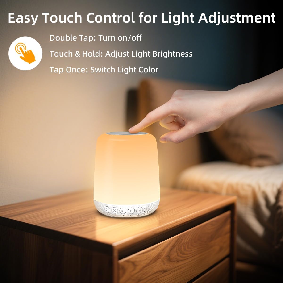 Skiennix LED Touch Night Light - Dimmable with 20 Brightness Levels & 4 Timers | Rechargeable for Bedroom & Nursery