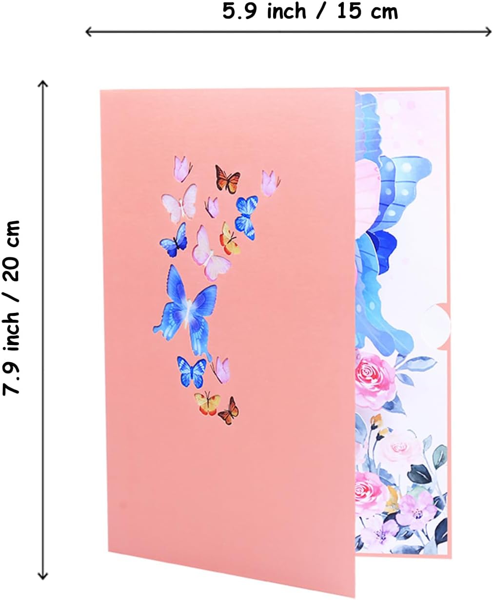 ROBBEAR 3D Butterfly & Flower Pop-Up Greeting Card - Handmade Envelope for Any Occasion