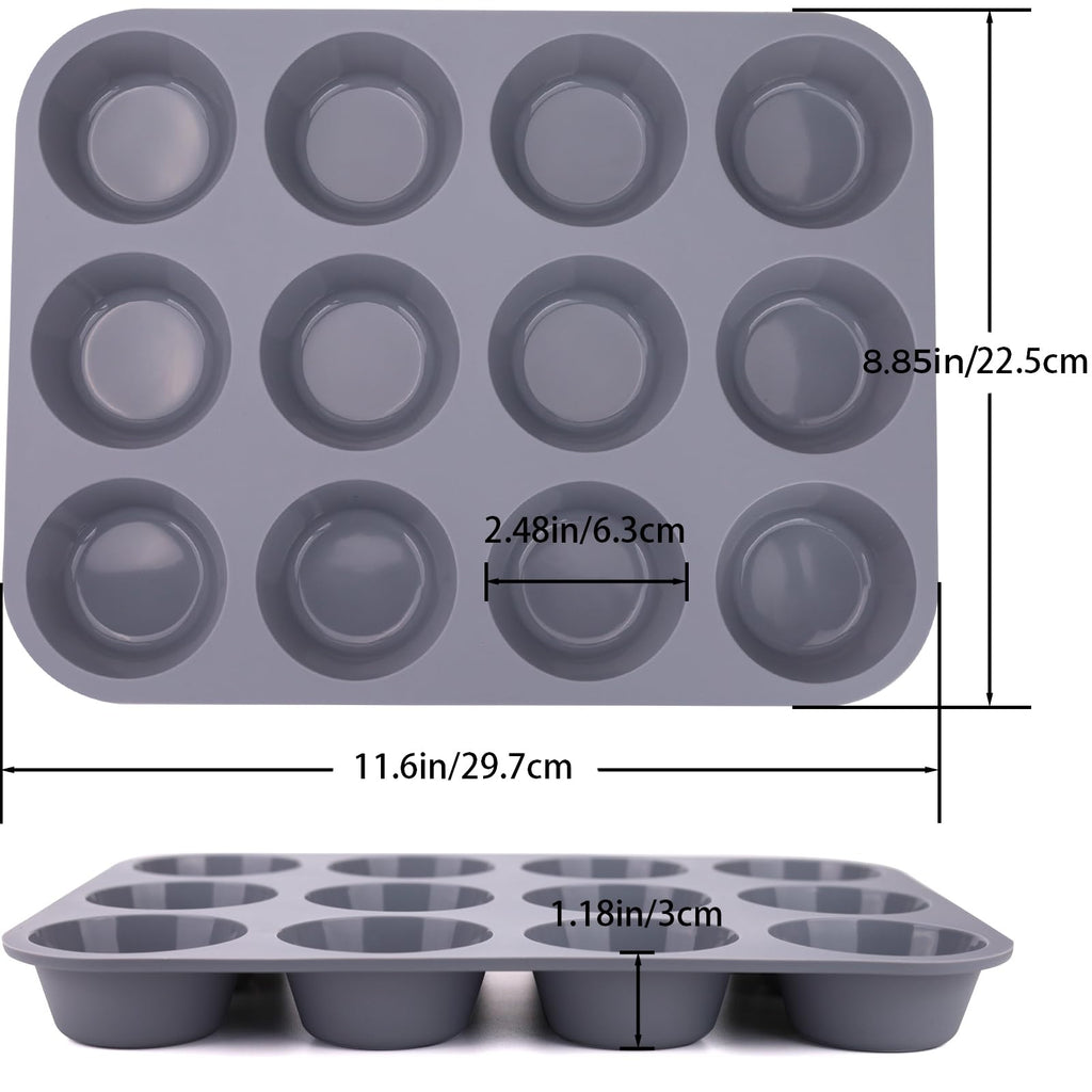 Baocuan 3 Pack 12 Cups Silicone Muffin Pan,Nonstick Regular Silicone Cupcake Pan, For Making Muffin Cakes, Tart and Bread