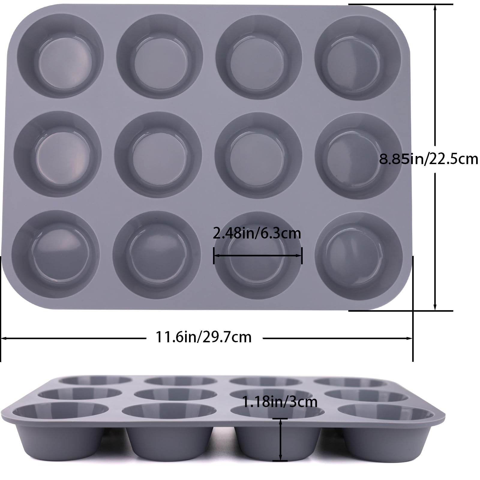 Baocuan 3 Pack 12 Cups Silicone Muffin Pan,Nonstick Regular Silicone Cupcake Pan, For Making Muffin Cakes, Tart and Bread