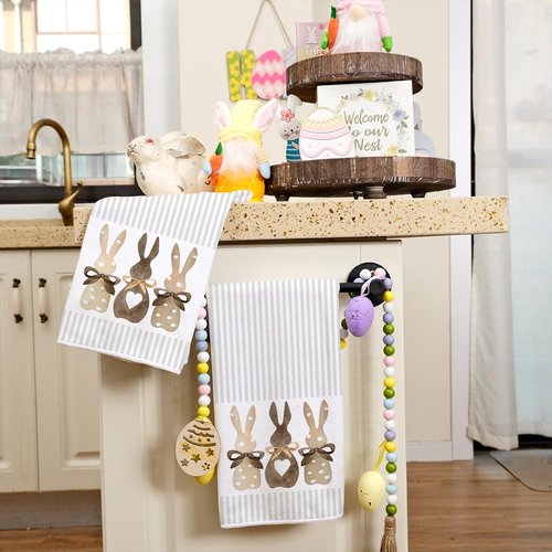 ARKENY Easter Kitchen Towels Set of 2,Beige Bunny Dish Towels 18x26 Inch Drying Dishcloth,Farmhouse Home Seasonal Spring Decorations AD220