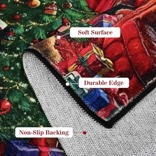 Christmas Entryway Rug 2x3 Half Circle Santa Claus Door Mat - Red, Washable, Non Slip