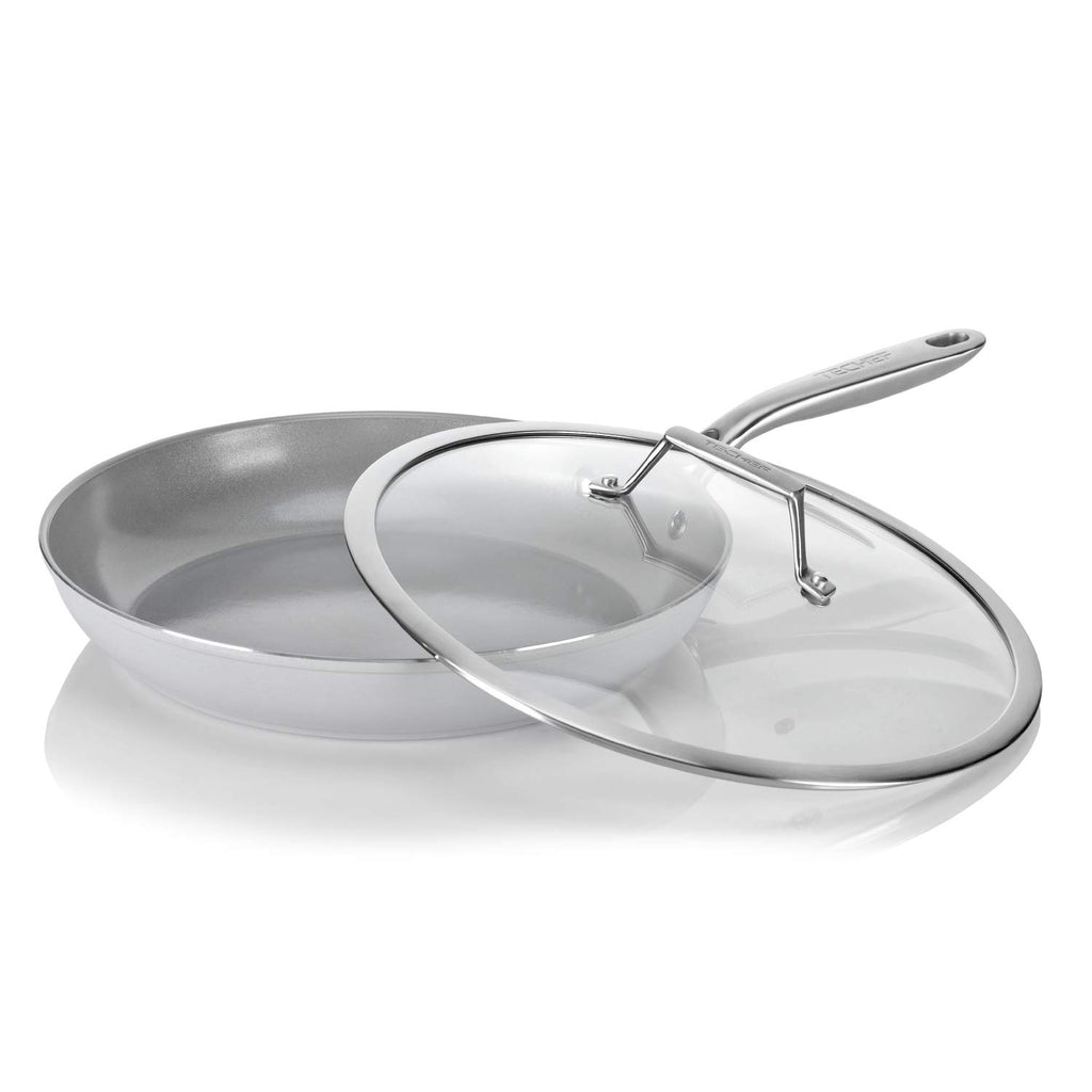 TECHEF - CeraTerra 12" Ceramic Nonstick Frying Pan Skillet with Glass Lid, (PTFE, PFAS, and PFOA Free), Dishwasher Oven Safe, Stainless Steel Handle, Induction-Ready, Made in Korea (12-in with Lid)