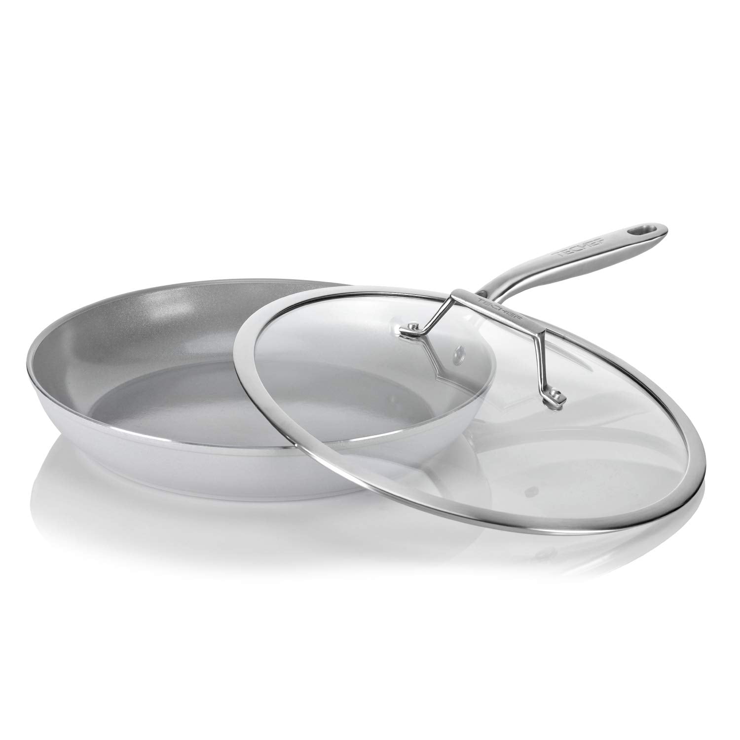 TECHEF - CeraTerra 12" Ceramic Nonstick Frying Pan Skillet with Glass Lid, (PTFE, PFAS, and PFOA Free), Dishwasher Oven Safe, Stainless Steel Handle, Induction-Ready, Made in Korea (12-in with Lid)