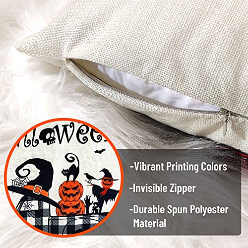 CREATRILL Halloween Throw Pillow Covers 18x18, Set of 4 Farmhouse Decor