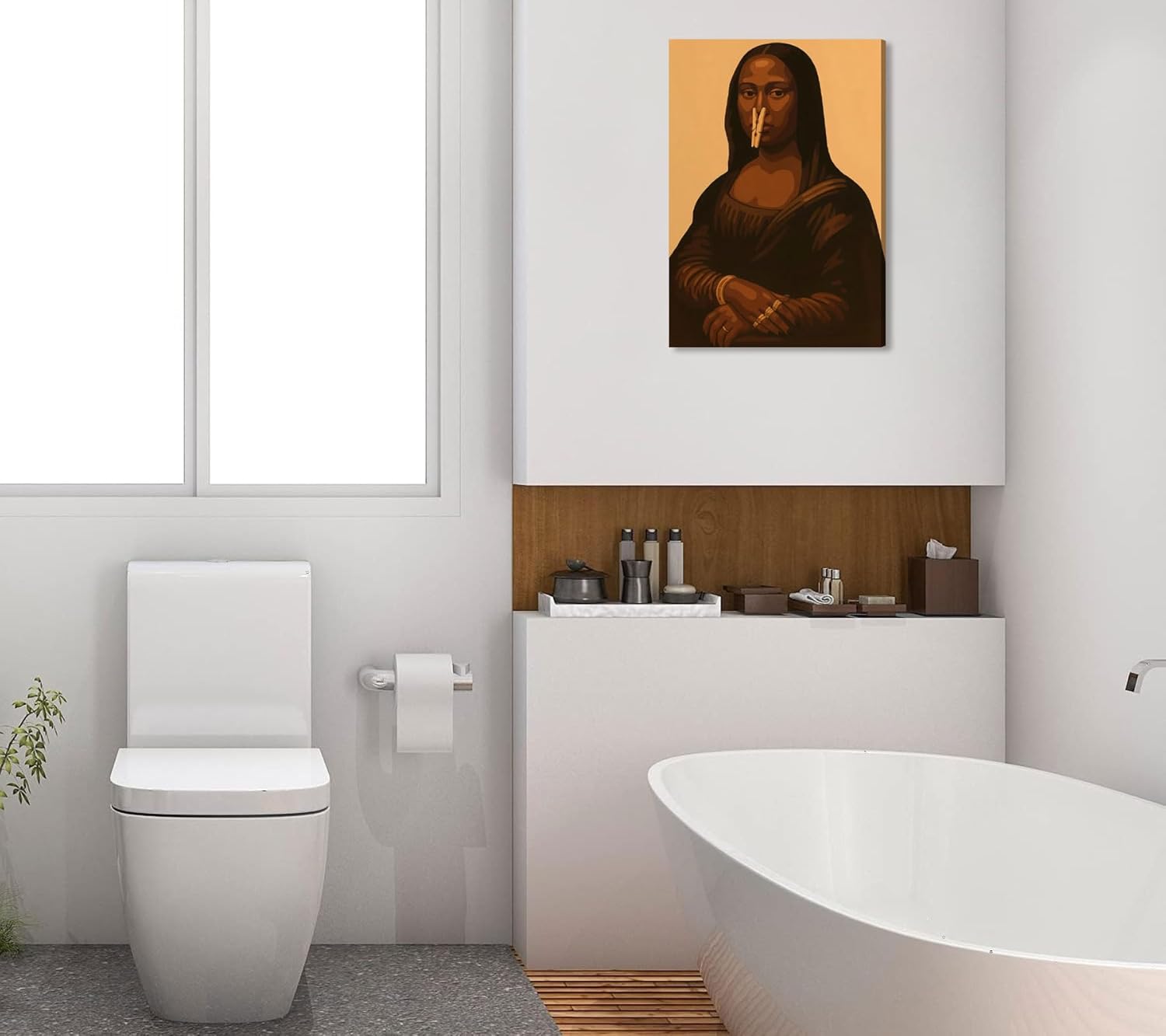 Mona Lisa | Funny Black Woman Canvas Wall Art - Unique Bathroom Decor for Home & Toilet