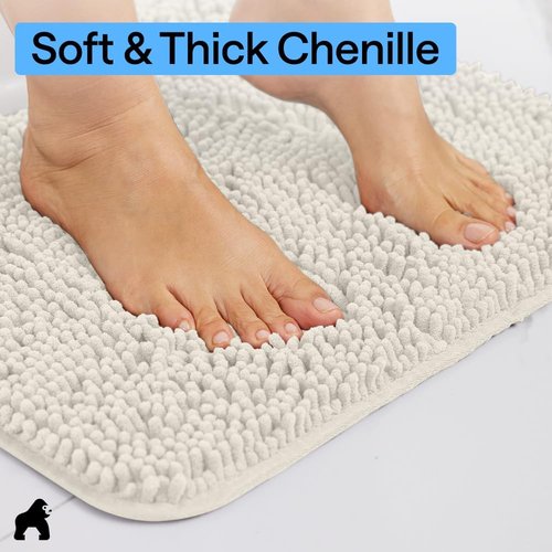 GORILLA GRIP Bath Rug Mat - Thick Soft Absorbent Chenille | Quick-Dry Microfiber 60x17 Ivory