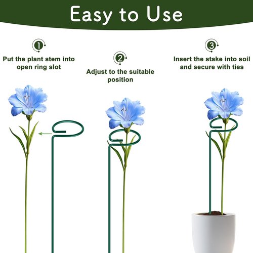 Feed Garden 16-Inch Plant Support Stakes - Durable Metal Garden Flower Supports with 24 Twist Ties for Amaryllis, Lily, Rose, Peony, Tomatoes, Gladiolus