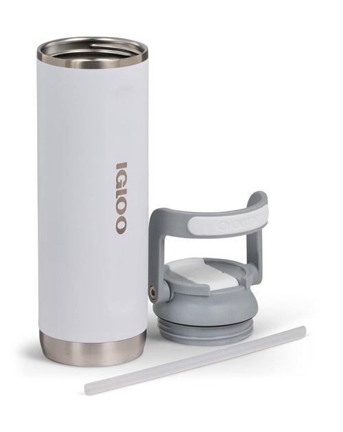 IGLOO Sipper 20 Thermal Flask - Stainless Steel Water Bottle 570ml Insulated & Leak-Proof Carbonated White - BPA Free for Hot & Cold Drinks