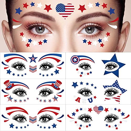10-Pack Fourth of July Temporary Face Tattoos Patriotic Party Supplies