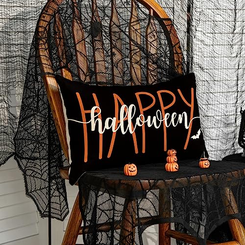 Happy Halloween Bat Throw Pillow Cover – 12x20 Inch Polyester Cushion Case